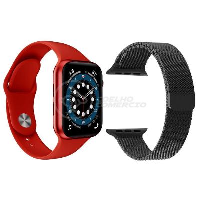 Kit 1 Smartwatch W46 S Vermelho + 1 Pulseira Extra Preto