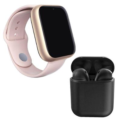 Kit 1 Relógio Smartwatch Rosa + 1 Fone Bluet Inpods Preto