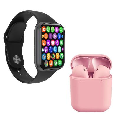 Kit 1 Smartwatch Iwo 8 Preto + 1 Fone Bt I12 Rosa