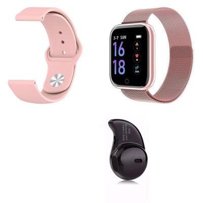 Kit 1 Smartwatch Rosa + 1 Pulseira Extra + 1 Mini Fone Preto