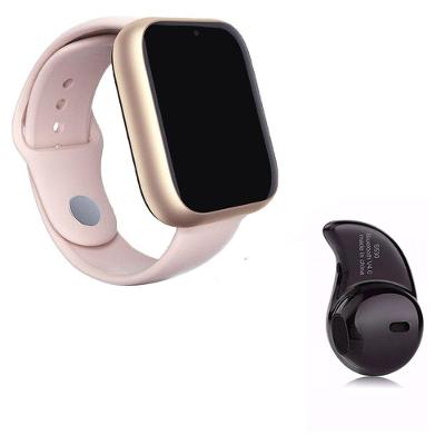 Kit 1 Relógio Smartwatch Rosa + 1 Mini Fone Bluetooth Preto