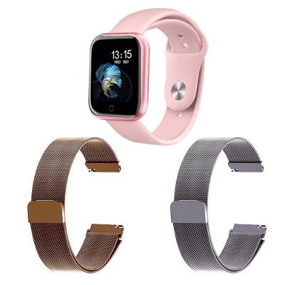 Kit 1 Smartwatch Rosa + 2 Pulseiras Rosê E Prata
