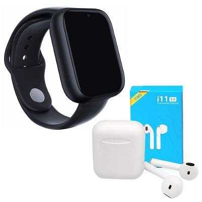Kit 1 Smartwatch Preto + 1 Fone Bluetooth I11 Pro Tws 42Mm