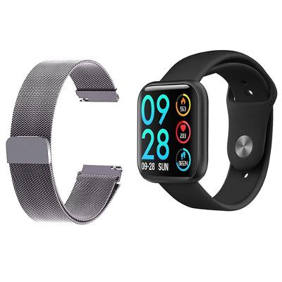 Kit 1 Relógio Smartwatch Preto + 1 Pulseira Prata