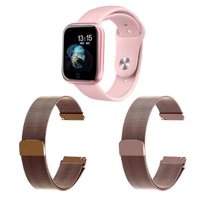 Kit 1 Smartwatch P70 Rosa + 2 Pulseiras Rosê E Rosa