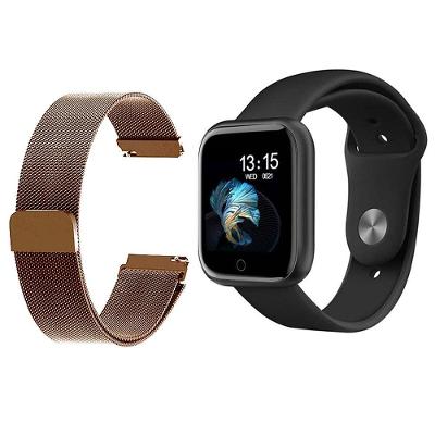Kit 1 Relógio Smartwatch Preto + 1 Pulseira Rose Gold