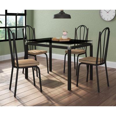 Conjunto De Mesa 4 Cadeiras Vidro Preto Fosco Preto Imbuia