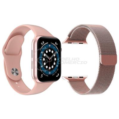 Kit 1 Smartwatch W46 S Rosa + 1 Pulseira Extra Rosa