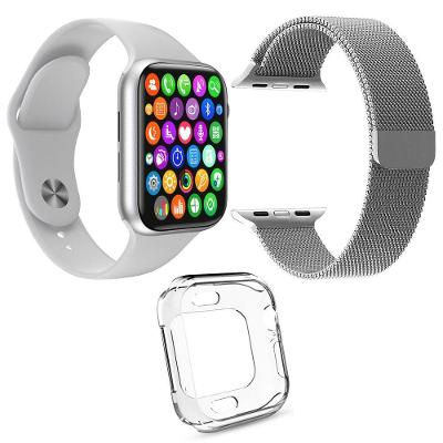 Kit 1 Relógio Smartwatch Branco + 1 Pulseira Aço + 1 Case