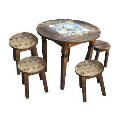 Jogo de Mesa Redonda com 4 Banquetas de Madeira Maciça Moveis Neppel