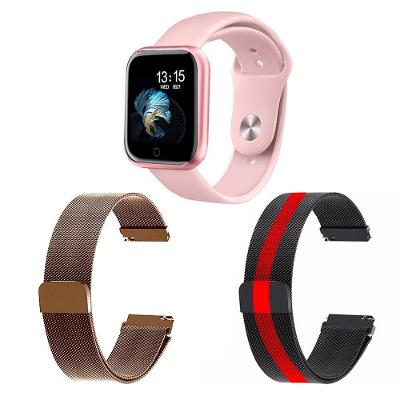 Kit 1 Smartwatch Rosa + 2 Pulseiras Rosê E Listrado