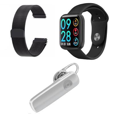 Kit 1 Smartwatch Preto + 1 Pulseira Extra + 1 Fone Branco