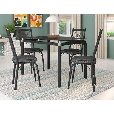 Conjunto De Mesa 4 Cadeiras Vidro Preto Fosco Azul Turquesa