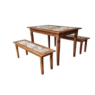 Jogo Mesa com 2 Bancos 1,20m Detalhes em Azulejos Neppel