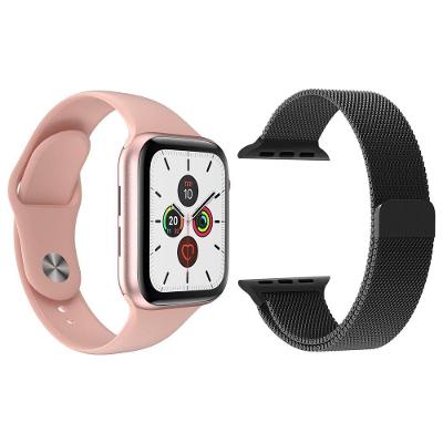 Kit 1 Smartwatch T500 Iwo Max Rosa + 1 Pulseira Extra Preto