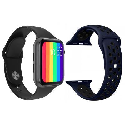 Kit 1 Smartwatch Preto + 1 Pulseira Extra Azul E Preto