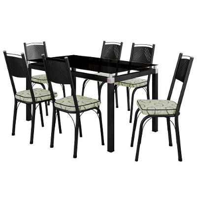 Conjunto De Mesa 4 Cadeiras Vidro Preto Azul Turquesa