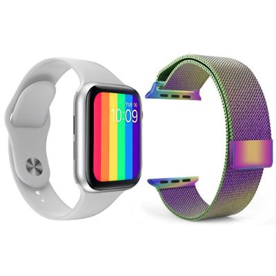 Kit 1 Smartwatch W26 Branco + 1 Pulseira Arco Íris