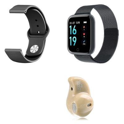 Kit 1 Smartwatch Preto + 1 Pulseira + 1 Mini Fone Marfim