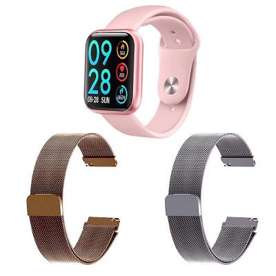 Kit 1 Relógio Smartwatch Rosa + 2 Pulseiras Rosê E Prata