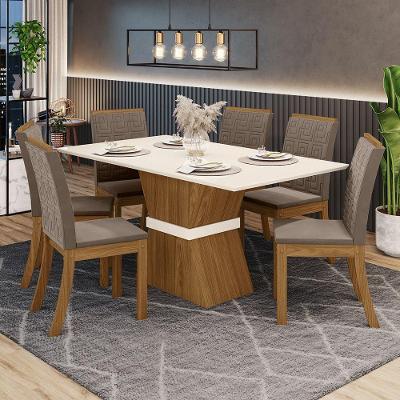 Kit De Jantar 160Cm 06 Cadeiras Off White/Nature/Marrom