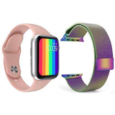 Kit 1 Smartwatch W26 Rosa + 1 Pulseira Aço Arco Íris