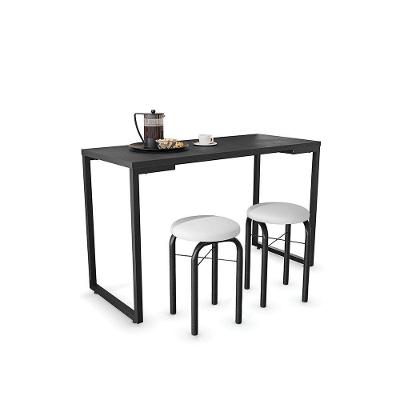 Mesa Multiuso Preto 120 Cm Com 02 Banquetas Corino Branco