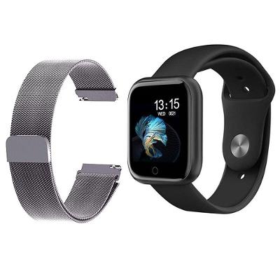 Kit 1 Relógio Smartwatch Preto + 1 Pulseira Prata