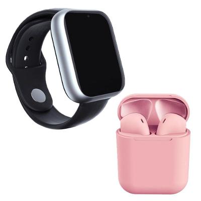Kit 1 Relógio Smartwatch Z6 Prata + 1 Fone Inpods 12 Rosa