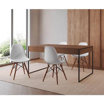 Mesa Jantar Industrial Retangular Amêndoa 137X90Cm Base Ferro Preto C/4 Cadeiras Branca Amendoa