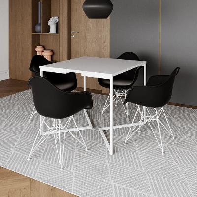 Mesa Jantar Industrial Quadrada Branca 90Cm Base V Com 4 Poltronas Pretas Ferro Branco Cor: Branco