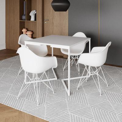 Mesa Jantar Industrial Quadrada Branca 90Cm Base V Com 4 Poltronas Brancas Ferro Branco Cor: Branco
