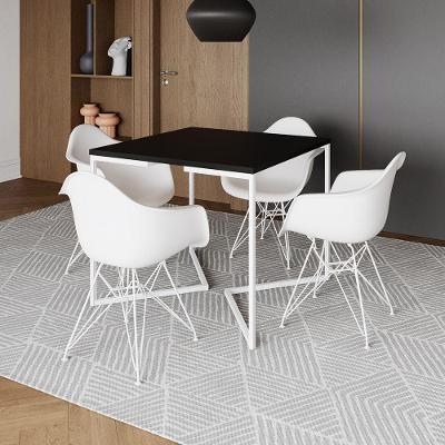 Mesa Jantar Industrial Quadrada Preta 90Cm Base V Com 4 Poltronas Brancas Ferro Branco Cor: Preto