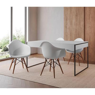 Mesa Jantar Industrial Branca 137X90Cm Base Ferro Preto Com 4 Poltronas Brancas Eif Cor: Branco