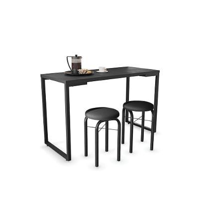 Mesa Multiuso Preto 120 Cm Com 02 Banquetas Corino Preto