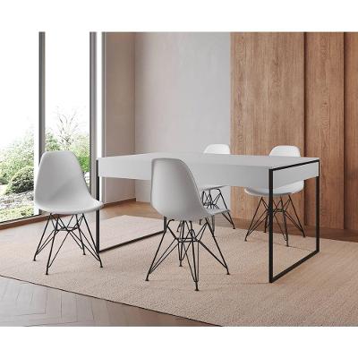 Mesa Jantar Industrial Retangular 137X90Cm Branca Com 4 Cadeiras Brancas Base Ferro Cor: Branco