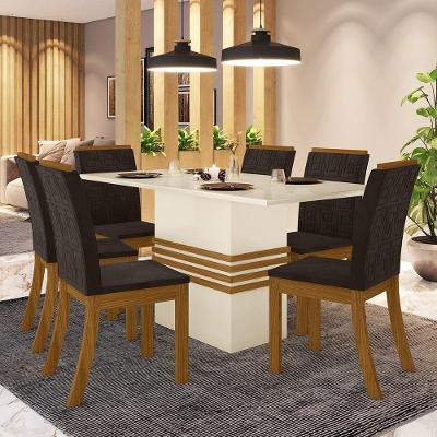 Conjunto Sala De Jantar 160 Cm 06 Cadeiras Marilia Nature Com Off White E Marrom