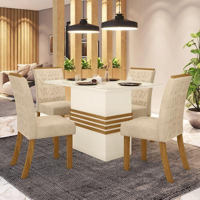 Kit De Jantar 120Cm 04 Cadeiras Off White/Nature/Linho