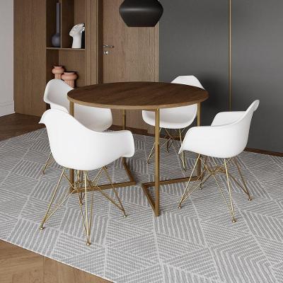 Mesa Jantar Industrial Amêndoa 110Cm Redonda Base V C/4 Poltronas Daw Brancas Base Do Cor: Amendoa