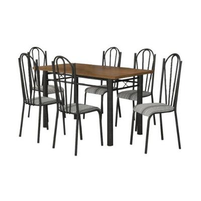 Jogo Mesa 136cm 6 Cadeiras Craqueada Preto Linho