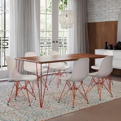 Conjunto De Mesa Clips De Ferro Cobre Tampo Amêndoa 135X75 6 Cadeiras Cobre Assento Branco