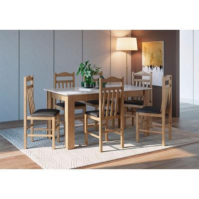 Conj Mesa Jantar Fixa 6 Cad Estofadas Ameixa Negra / Preto