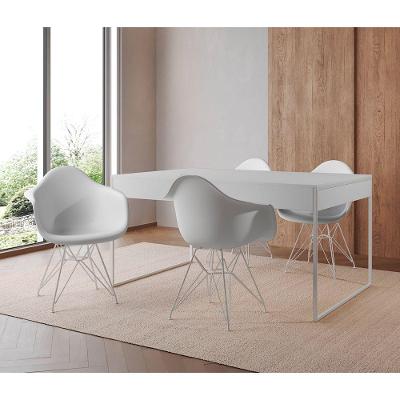 Mesa Jantar Industrial Branca 137X90Cm Com 4 Poltronas Brancas Base Ferro Br Cor: Branco