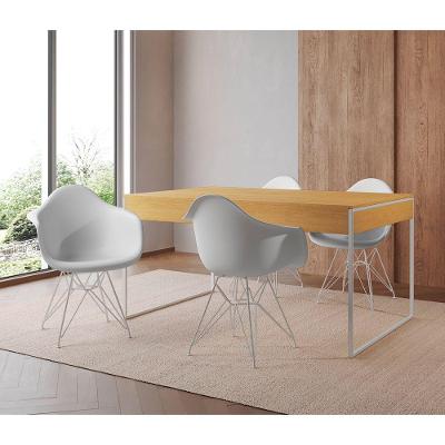 Mesa Jantar Industrial Canela 137X90Cm Com 4 Poltronas Brancas Base Ferro Br Cor: Canela