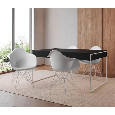 Mesa Jantar Industrial Preta 137X90Cm Com 4 Poltronas Brancas Base Ferro Bra Cor: Preto