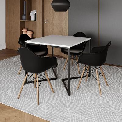 Mesa Jantar Industrial Quadrada Branca 90Cm Base V Ferro Preto Com 4 Poltronas Pretas M Cor: Branco