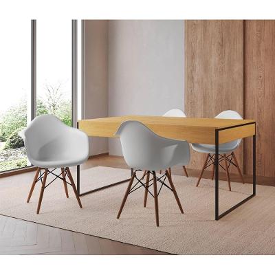 Mesa Jantar Industrial Canela 137X90Cm Base Ferro Preto Com 4 Poltronas Brancas Eif Cor: Canela