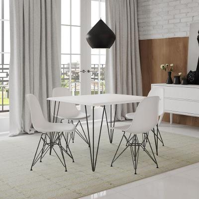 Conjunto De Mesa Clips De Ferro Preto Tampo Quadrado Branco 90X90 4 Cadeiras Ferro Preta Assen