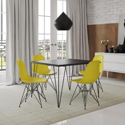 Conjunto De Mesa Clips De Ferro Preto Tampo Preto 120X75 4 Cadeiras Ferro Preta Assento Amarel