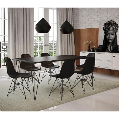 Conjunto De Mesa Clips De Ferro Preto Tampo Preto 135X75 6 Cadeiras Ferro Preta Assento Preto